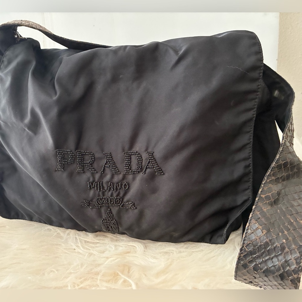 Prada Black Nylon Shoulder/Messenger Bag With Sna… - image 1